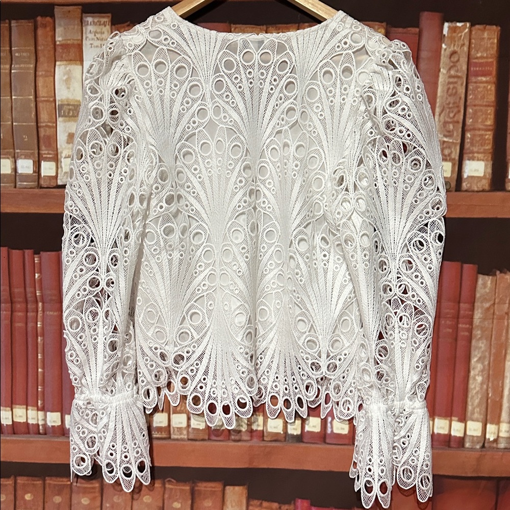 Express White Lace Eyelet Crochet Statement Top Medium - Picture 4 of 5